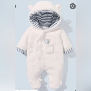Adorable & Thermal Baby Thick Hooded Footed Bodysuit With Cute 3D Ears